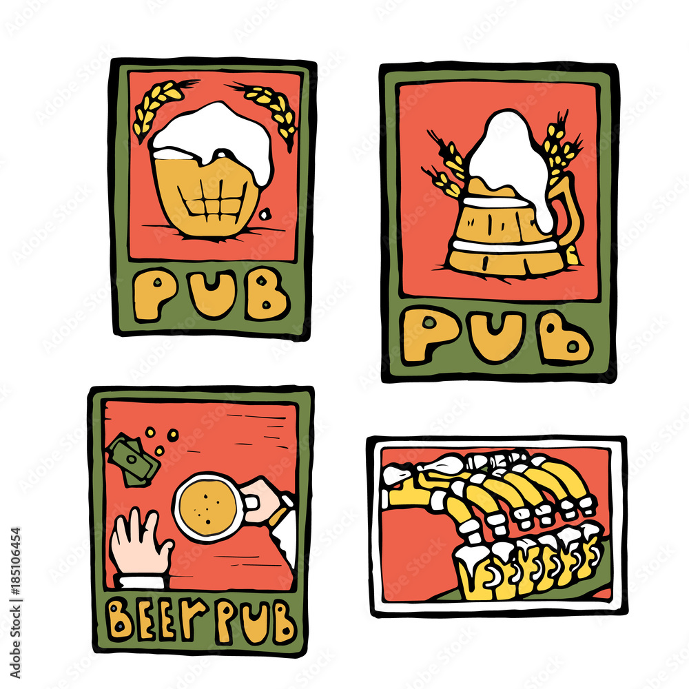 Beer pub posters, stickers, emblems