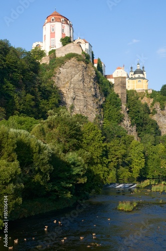 Castle and town Vranov nad Dyji in the Southern Moravia, Czech republic. The castle stands on a high rock above the river Dyje.