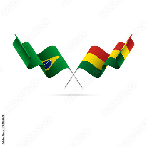 Brazil and Bolivia flags crossed. Vector illustration.
