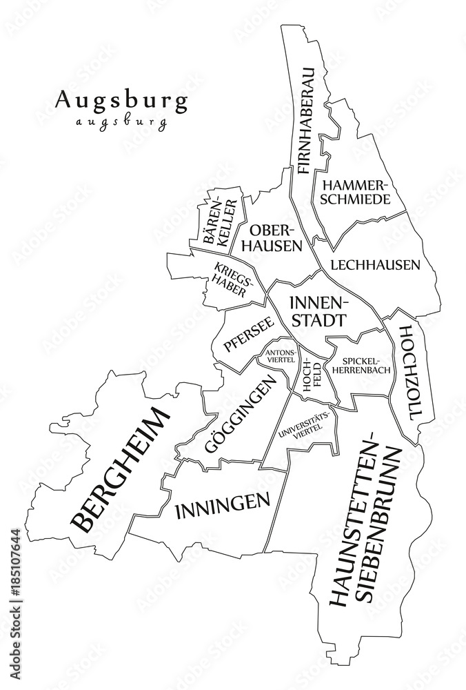 Modern City Map - Augsburg city of Germany with boroughs and titles DE outline map