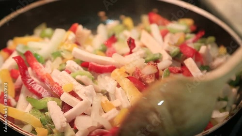 Mexican tacos cooking in a pan photo