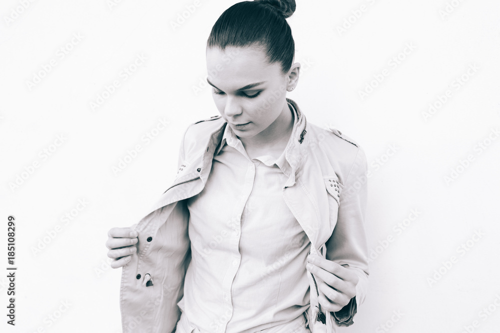 Black and white portrait of a young pretty woman Black and white portrait of a young pretty woman