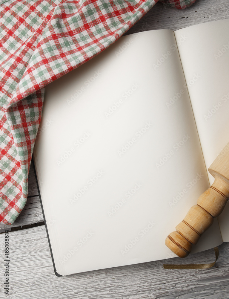 Blank recipe book on wooden table. Blank recipe book on wooden table.