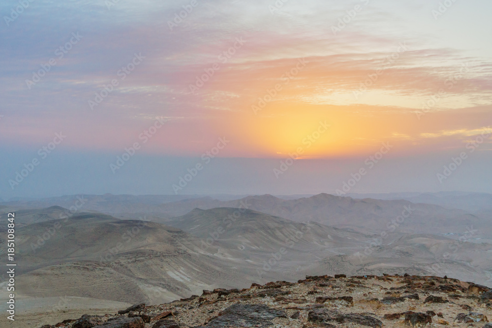 Amazing red sunrise landscape in negev desert israel Amazing red sunrise landscape in negev desert israel