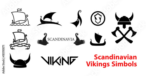 Flat Scandinavian History Emblems isolated on white background