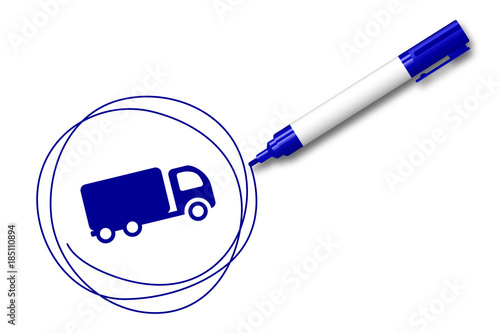 blauer Filzstift kreist ein Lastwagen - Lieferung