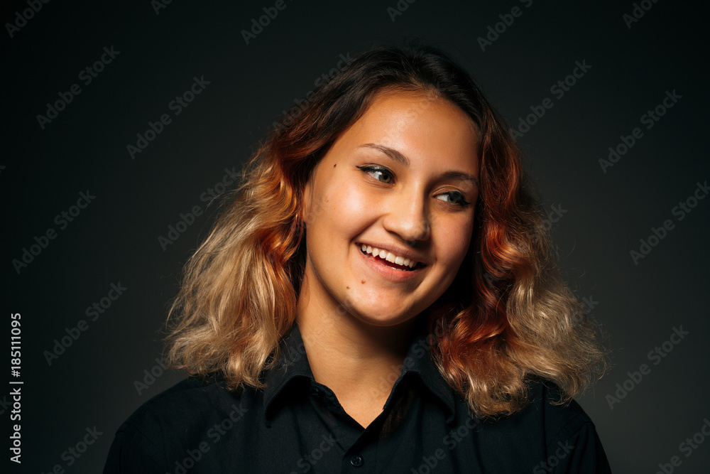 emotional young girl on a dark background emotional young girl on a dark background