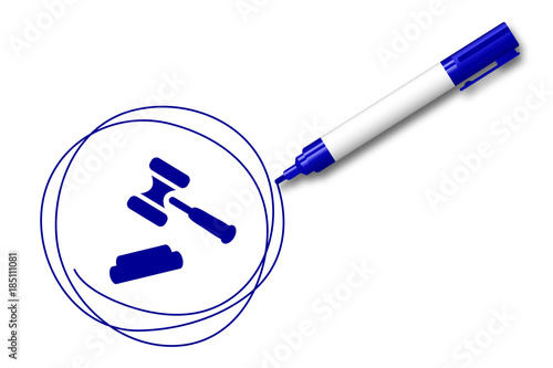 blauer Filzstift kreist ein Richterhammer - Gericht