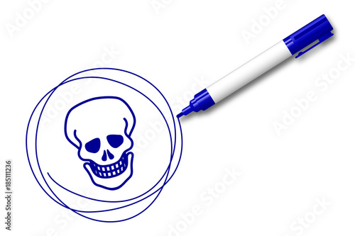blauer Filzstift kreist ein Totenkopf