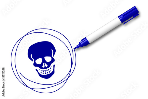 blauer Filzstift kreist ein Totenschädel