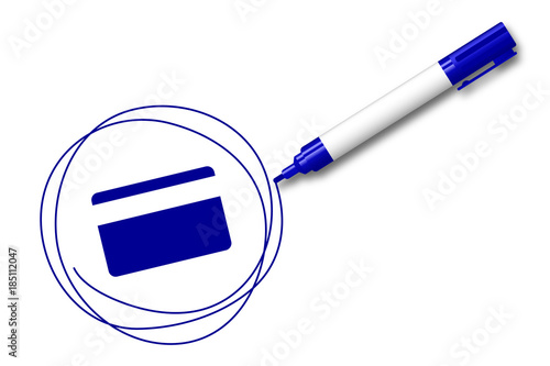 blauer Filzstift kreist ein Kreditkarte