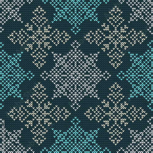 Seamless Christmas nordic knitting vector pattern with colorful snowflakes