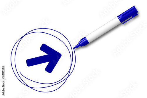 blauer Filzstift kreist ein Pfeil rechts - Auskunft