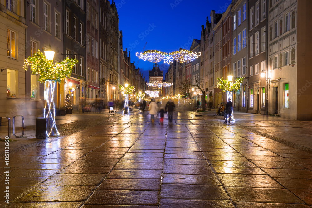 Christmas decorations at Long Street in Gdansk, Poland