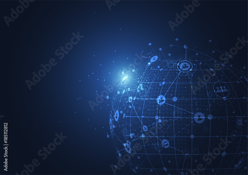 Fototapeta Naklejka Na Ścianę i Meble -  Global network connection. World map point and line composition concept of global business. Vector Illustration