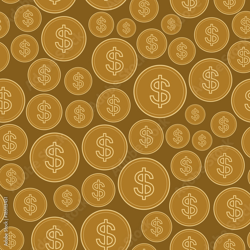 seamless pattern with dollars -  golden vector background of coins