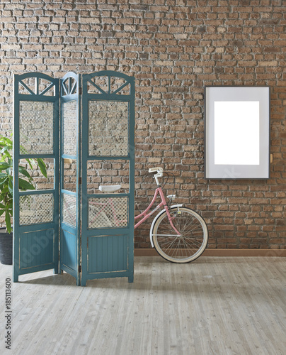 Fototapeta rower na tle ściany z cegieł