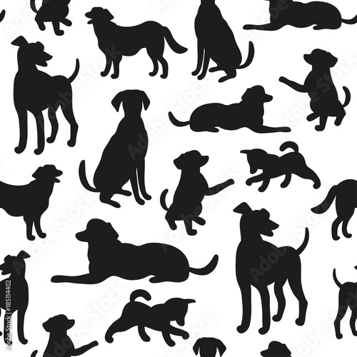 Seamless pattern with dog silhouettes. Texture for wallpaper  fills  web page background.