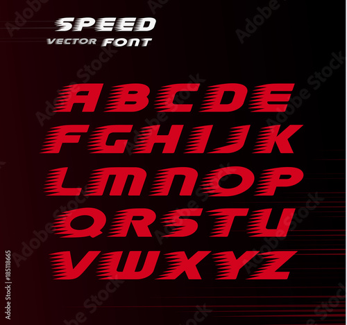 Sport vector font, red color alphabet for carting, race, logistics, delivery business.