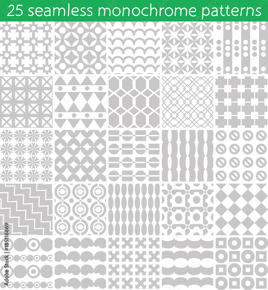 25 seamless monochrome pattern. Vector seamless pattern.