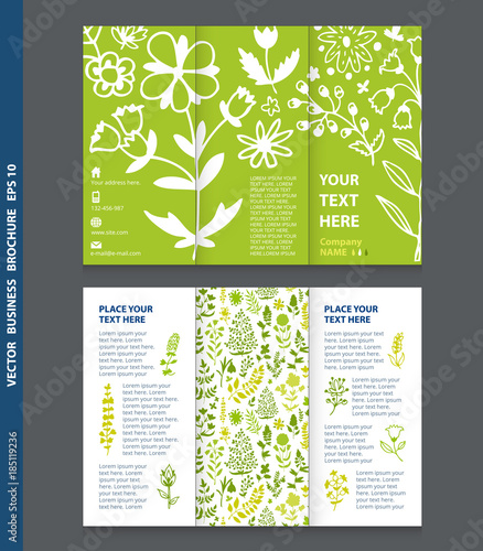 Business brochure template with  with flowers icons and plants pattern.