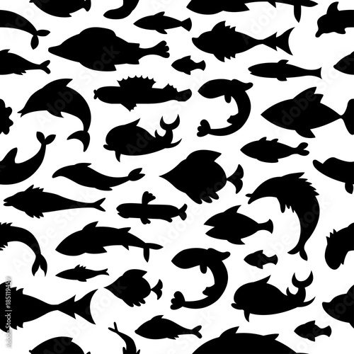 Seamless pattern with fish silhouettes. Can be used for textile  website background  book cover  packaging.