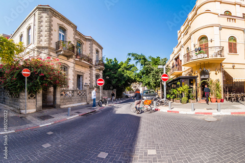 Street scene in Neve Zedek district in Tel Aviv, Israel. photo