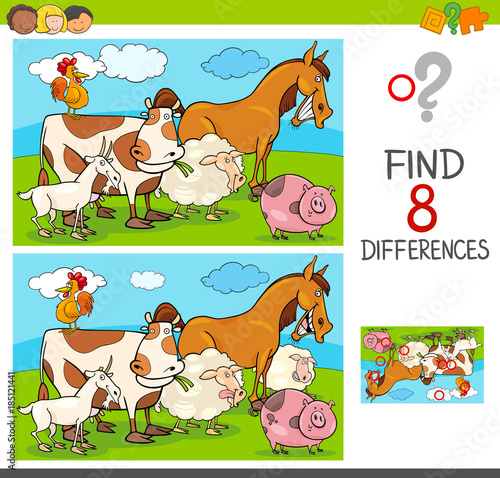 differences game with farm animals group