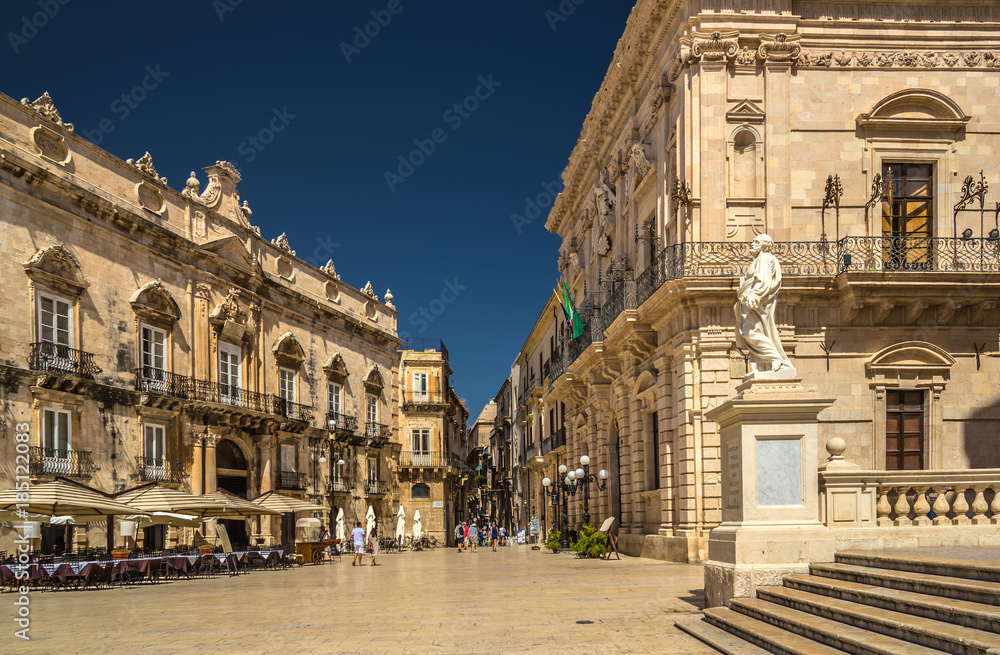 Piazza del Duomo Square in Ortigia, Syracuse, Sicily, Italy
