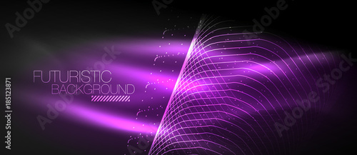 Hi-tech futuristic techno background, neon shapes and dots