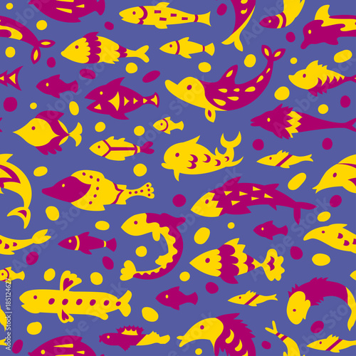Seamless pattern with sea fishes. Can be used for textile, website background, book cover, packaging. © Marina