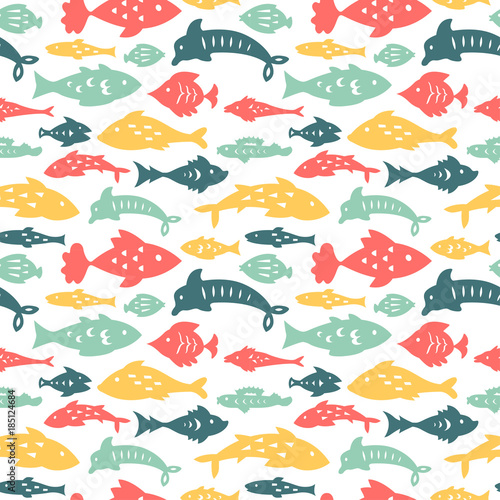 Seamless pattern with sea fishes. Can be used for textile  website background  book cover  packaging.