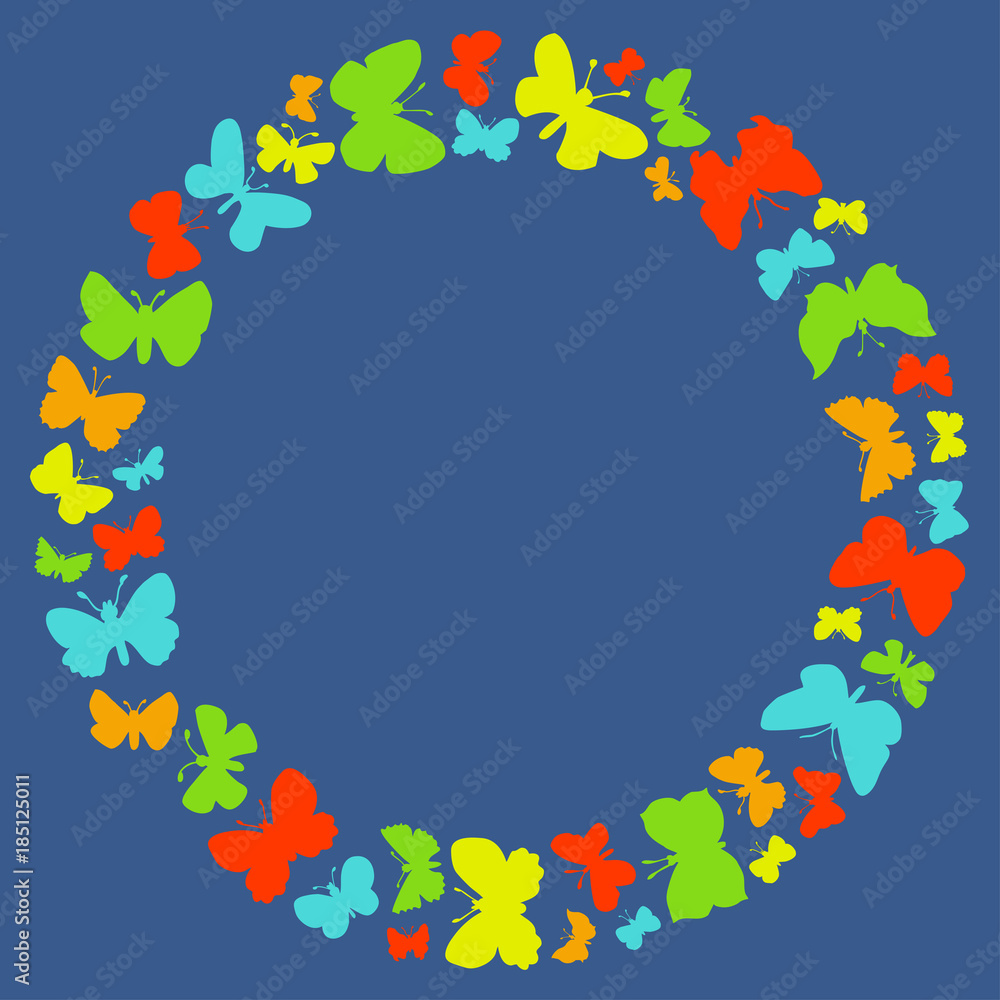 Round frame of flying butterflies. Template for style design. Round frame of flying butterflies. Template for style design.