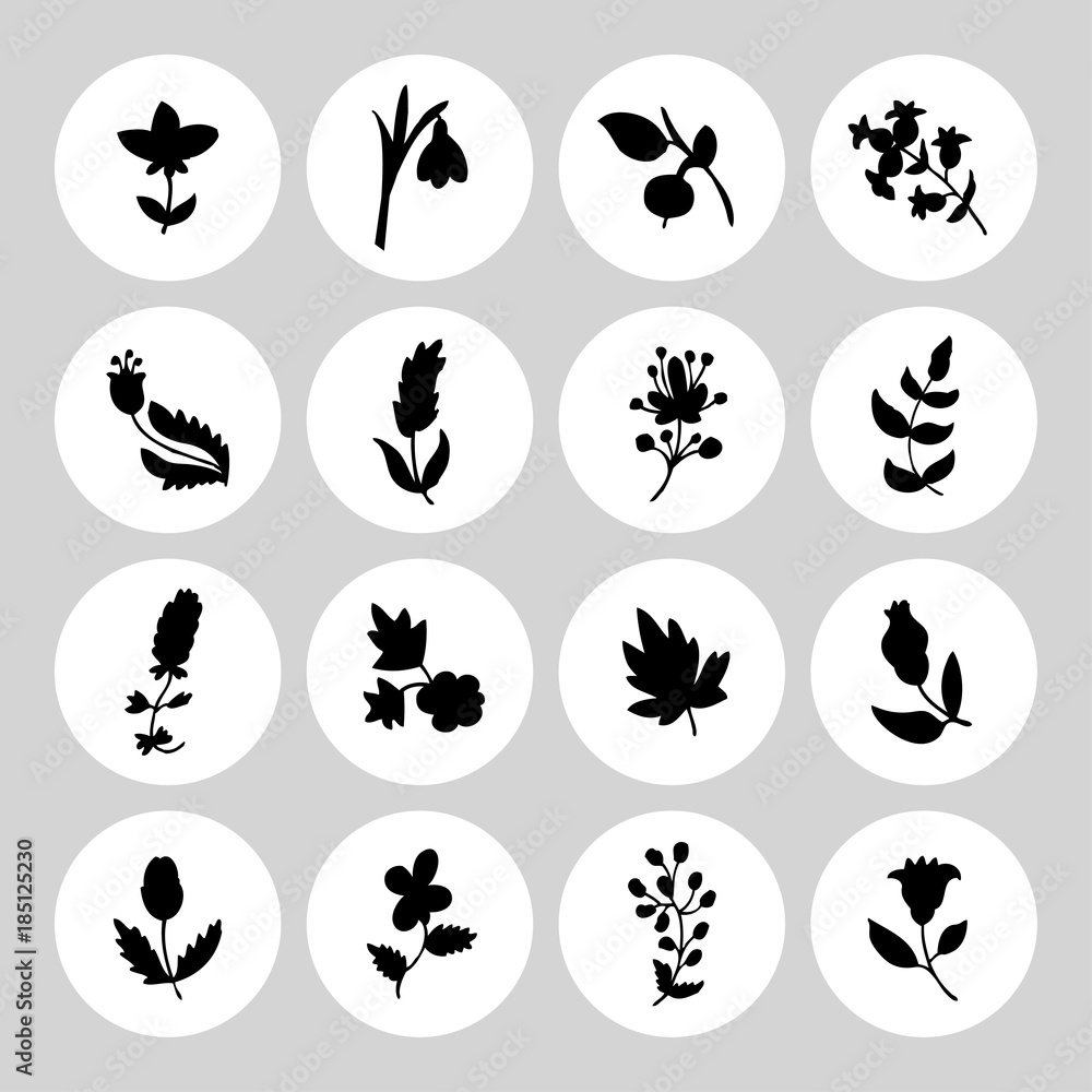 Leaves and flowers icons set. It can be used as - logo, pictogram, icon, infographic element. Leaves and flowers icons set. It can be used as - logo, pictogram, icon, infographic element.