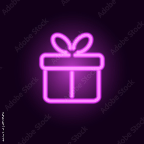 Pink neon gift box. Vector realistic neon sign
