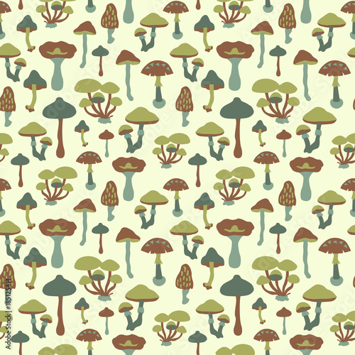 Vector seamless pattern with mushrooms. Can be used for textile, website background, book cover, packaging.