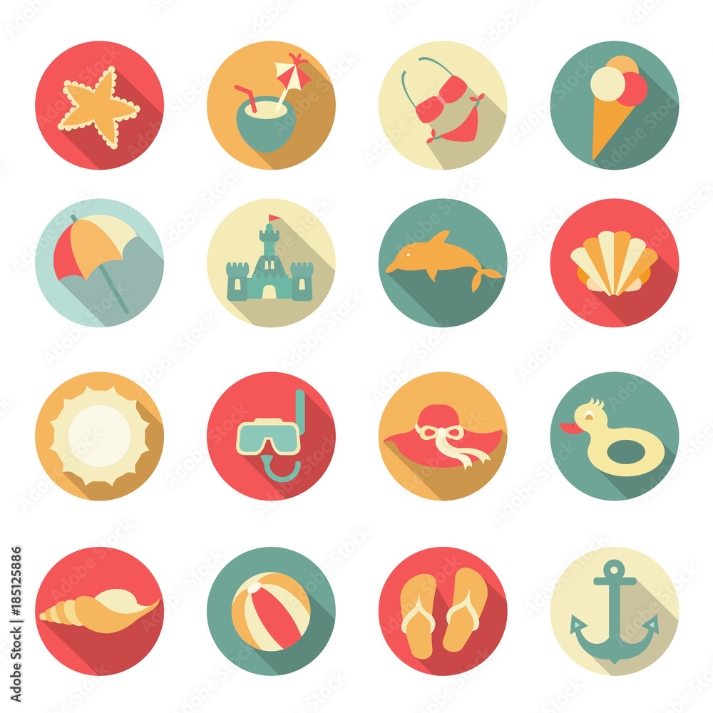 Set of beach icons. Stock vector template, easy to use.