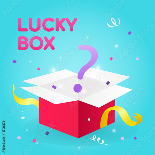 Lucky Box vector illustration, Question mark coming out off gift box
