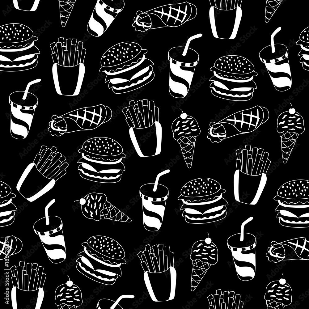 Fast food pattern. Texture for wallpaper, fills, web page background. Stock  Vector | Adobe Stock