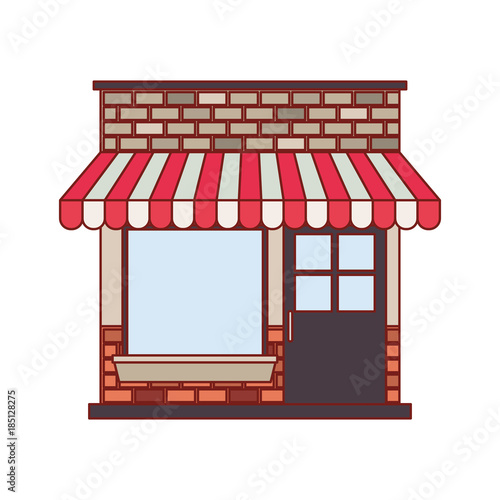 store facade with sunshade in colorful silhouette and thin red contour line