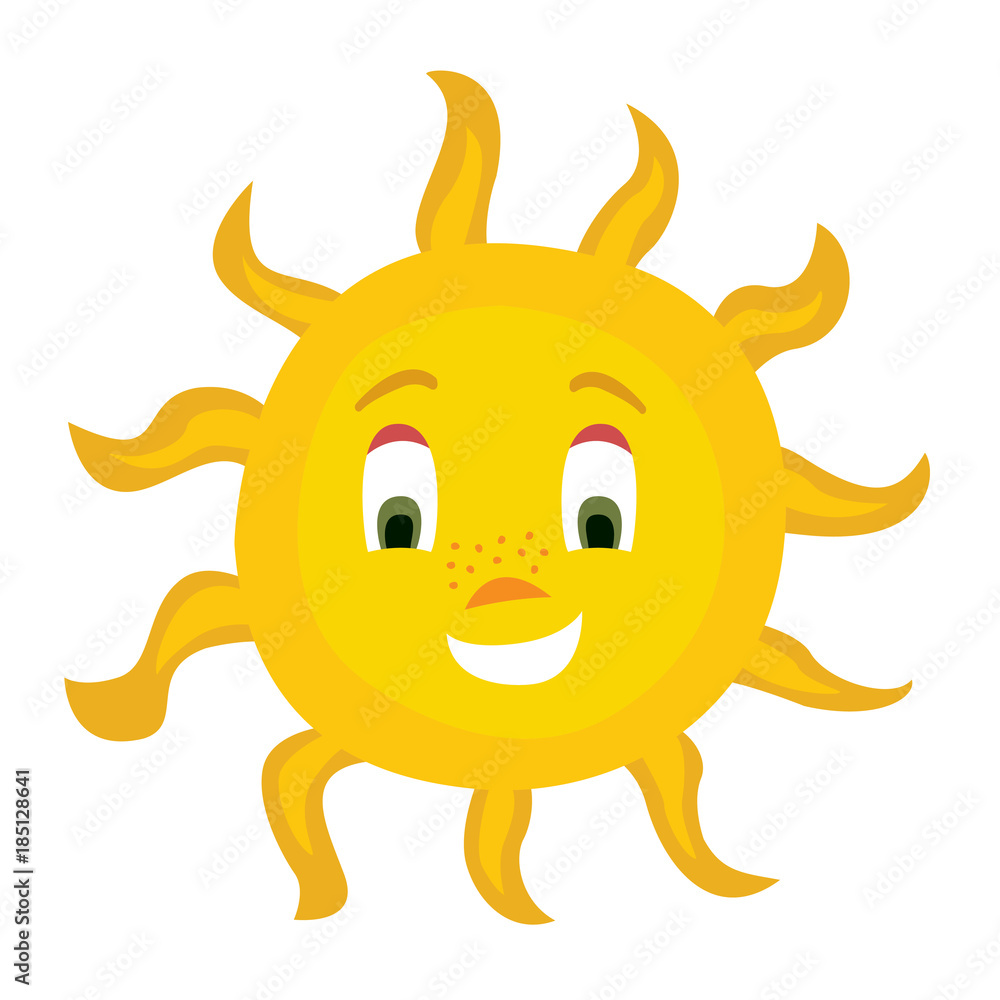 Funny smiling sun illustration isolated on white background. Beautiful vector design.