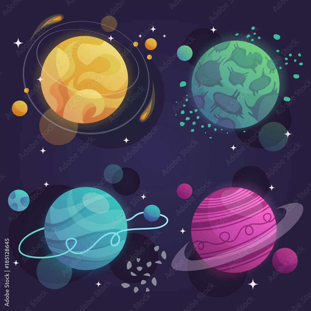 Fototapeta premium set of cartoon planets in space. vector illustration