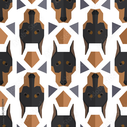 Seamless polygonal pattern with doberman head. Texture for wallpaper, fills, web page background.