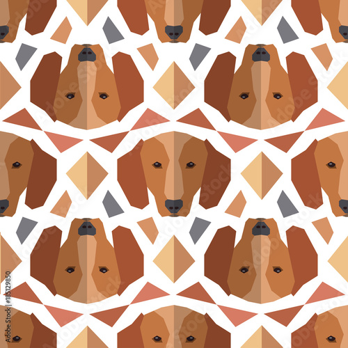 Seamless polygonal pattern with dachshund head.