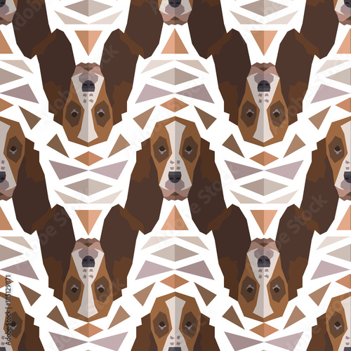 Seamless polygonal pattern with bloodhound head.