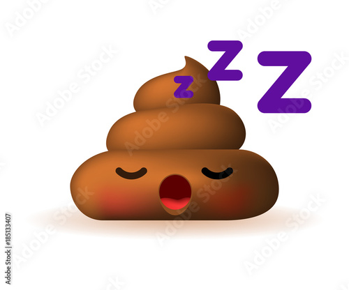 Cute Sleeping Poo Emoticon on White Background. Isolated Vector Illustration 