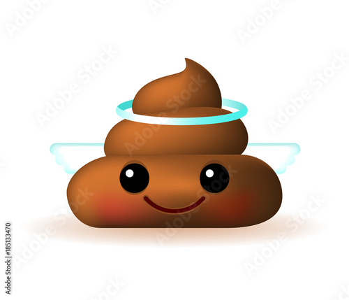 Cute Angel Poo Emoticon on White Background . Isolated Vector Illustration 