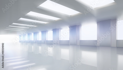 Empty hall with the windows. Vector illustration.