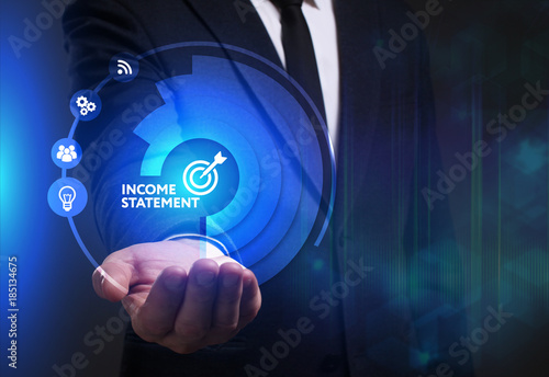 Business, Technology, Internet and network concept. Young businessman working on a virtual screen of the future and sees the inscription: Income statement
