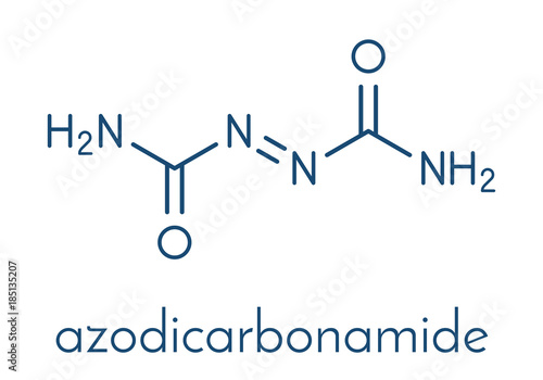 Azodicarbonamide food additive molecule. Used in bread production as flour improving agent and as blowing agent in the production of foam plastics. Skeletal formula.